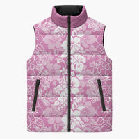 Hawaiian Lei Day Sleeveless Puffer Jacket Pink Hibiscus Flowers Lei Art - Polynesian Pride
