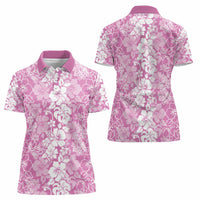 Hawaiian Lei Day Women Polo Shirt Pink Hibiscus Flowers Lei Art