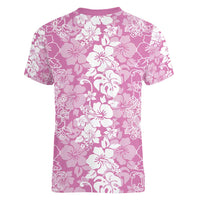 Hawaiian Lei Day Women V-Neck T-Shirt Pink Hibiscus Flowers Lei Art