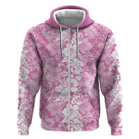 Hawaiian Lei Day Zip Hoodie Pink Hibiscus Flowers Lei Art