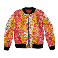 Hawaiian Lei Day Bomber Jacket Red Hibiscus Flowers Lei Art