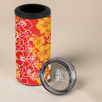 Hawaiian Lei Day 4 in 1 Can Cooler Tumbler Red Hibiscus Flowers Lei Art