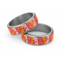 Hawaiian Lei Day Classic Ring Red Hibiscus Flowers Lei Art LT9 Sliver Red - Polynesian Pride