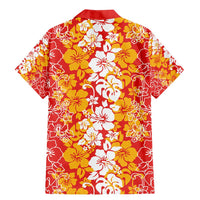 Hawaiian Lei Day Family Matching Mermaid Dress and Hawaiian Shirt Red Hibiscus Flowers Lei Art