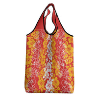 Hawaiian Lei Day Grocery Bag Red Hibiscus Flowers Lei Art