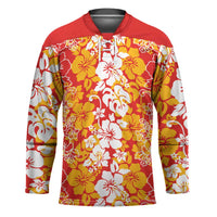 Hawaiian Lei Day Hockey Jersey Red Hibiscus Flowers Lei Art LT9 Unisex Red - Polynesian Pride