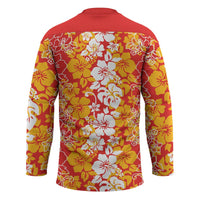 Hawaiian Lei Day Hockey Jersey Red Hibiscus Flowers Lei Art - Polynesian Pride