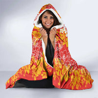 Hawaiian Lei Day Hooded Blanket Red Hibiscus Flowers Lei Art