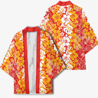 Hawaiian Lei Day Kimono Red Hibiscus Flowers Lei Art - Polynesian Pride