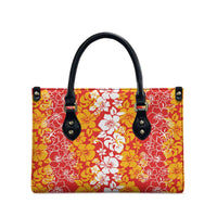 Hawaiian Lei Day Leather Bag Red Hibiscus Flowers Lei Art - Polynesian Pride