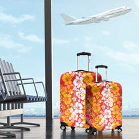Hawaiian Lei Day Luggage Cover Red Hibiscus Flowers Lei Art