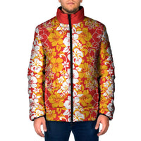 Hawaiian Lei Day Padded Jacket Red Hibiscus Flowers Lei Art - Polynesian Pride