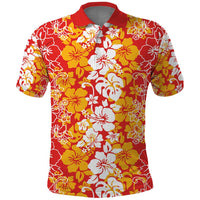 Hawaiian Lei Day Polo Shirt Red Hibiscus Flowers Lei Art