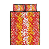 Hawaiian Lei Day Quilt Bed Set Red Hibiscus Flowers Lei Art