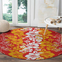 Hawaiian Lei Day Round Carpet Red Hibiscus Flowers Lei Art