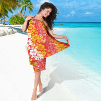 Hawaiian Lei Day Sarong Red Hibiscus Flowers Lei Art