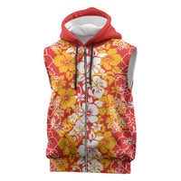 Hawaiian Lei Day Sleeveless Zip Hoodie Red Hibiscus Flowers Lei Art - Polynesian Pride