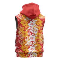 Hawaiian Lei Day Sleeveless Zip Hoodie Red Hibiscus Flowers Lei Art LT9 - Polynesian Pride