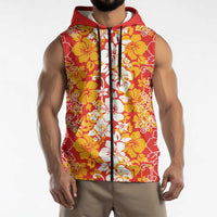 Hawaiian Lei Day Sleeveless Zip Hoodie Red Hibiscus Flowers Lei Art LT9 - Polynesian Pride