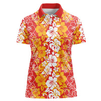 Hawaiian Lei Day Women Polo Shirt Red Hibiscus Flowers Lei Art