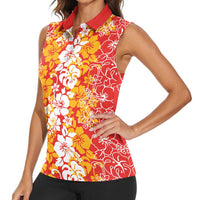 Hawaiian Lei Day Women Sleeveless Polo Shirt Red Hibiscus Flowers Lei Art