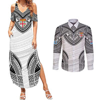 Flying Fijians Pacific Fiji Rugby Custom Couples Matching Summer Maxi Dress and Long Sleeve Button Shirt Polynesian Pattern
