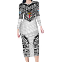 Flying Fijians Pacific Fiji Rugby Custom Long Sleeve Bodycon Dress Polynesian Pattern