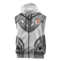 Flying Fijians Pacific Fiji Rugby Custom Sleeveless Zip Hoodie Polynesian Pattern LT9 White - Polynesian Pride
