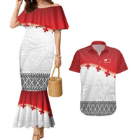 Ikale Tahi Pacific Tonga Rugby Custom Couples Matching Mermaid Dress and Hawaiian Shirt Tongan Ngatu with Flag Pattern LT9 Red - Polynesian Pride
