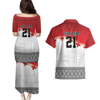Ikale Tahi Pacific Tonga Rugby Custom Couples Matching Puletasi and Hawaiian Shirt Tongan Ngatu with Flag Pattern LT9 - Polynesian Pride