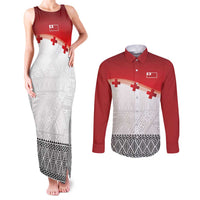 Ikale Tahi Pacific Tonga Rugby Custom Couples Matching Tank Maxi Dress and Long Sleeve Button Shirt Tongan Ngatu with Flag Pattern LT9 Red - Polynesian Pride