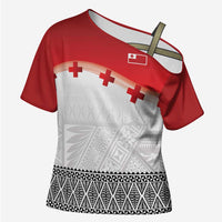 Ikale Tahi Pacific Tonga Rugby Custom Cross Shoulder Shirt Tongan Ngatu with Flag Pattern LT9 Female Red - Polynesian Pride