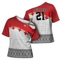 Ikale Tahi Pacific Tonga Rugby Custom Cross Shoulder Shirt Tongan Ngatu with Flag Pattern LT9 - Polynesian Pride
