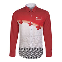 Ikale Tahi Pacific Tonga Rugby Custom Long Sleeve Button Shirt Tongan Ngatu with Flag Pattern LT9 Unisex Red - Polynesian Pride