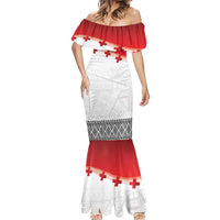 Ikale Tahi Pacific Tonga Rugby Custom Mermaid Dress Tongan Ngatu with Flag Pattern