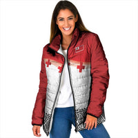Ikale Tahi Pacific Tonga Rugby Custom Padded Jacket Tongan Ngatu with Flag Pattern LT9 Women Red - Polynesian Pride