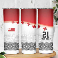 Ikale Tahi Pacific Tonga Rugby Custom Skinny Tumbler Tongan Ngatu with Flag Pattern