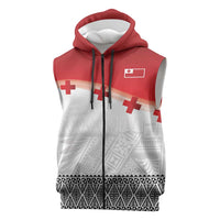 Ikale Tahi Pacific Tonga Rugby Custom Sleeveless Zip Hoodie Tongan Ngatu with Flag Pattern LT9 Red - Polynesian Pride