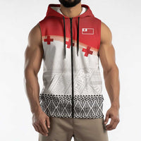 Ikale Tahi Pacific Tonga Rugby Custom Sleeveless Zip Hoodie Tongan Ngatu with Flag Pattern LT9 - Polynesian Pride