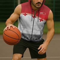 Ikale Tahi Pacific Tonga Rugby Custom Sleeveless Zip Hoodie Tongan Ngatu with Flag Pattern LT9 - Polynesian Pride