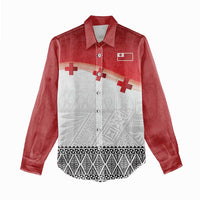 Ikale Tahi Pacific Tonga Rugby Custom Women Casual Shirt Tongan Ngatu with Flag Pattern