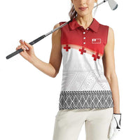 Ikale Tahi Pacific Tonga Rugby Custom Women Sleeveless Polo Shirt Tongan Ngatu with Flag Pattern