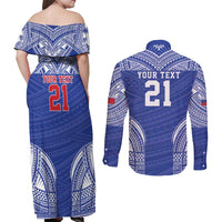Manu Samoa Pacific Samoa Rugby Custom Couples Matching Off Shoulder Maxi Dress and Long Sleeve Button Shirt Polynesian Pattern LT9 - Polynesian Pride