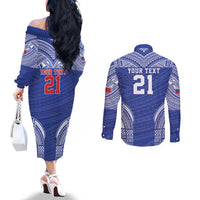 Manu Samoa Pacific Samoa Rugby Custom Couples Matching Off The Shoulder Long Sleeve Dress and Long Sleeve Button Shirt Polynesian Pattern LT9 - Polynesian Pride