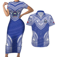 Manu Samoa Pacific Samoa Rugby Custom Couples Matching Short Sleeve Bodycon Dress and Hawaiian Shirt Polynesian Pattern LT9 Blue - Polynesian Pride