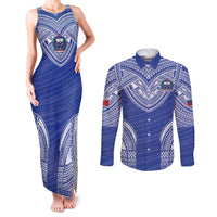 Manu Samoa Pacific Samoa Rugby Custom Couples Matching Tank Maxi Dress and Long Sleeve Button Shirt Polynesian Pattern LT9 Blue - Polynesian Pride