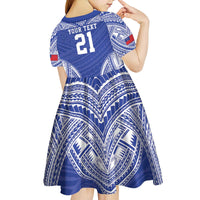 Manu Samoa Pacific Samoa Rugby Custom Kid Short Sleeve Dress Polynesian Pattern