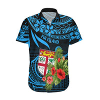 Fiji Islands Hawaiian Shirt With Polynesian Tribal Happy National Day LT9 Blue - Polynesian Pride