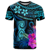 Polynesian Guam T Shirt With Latte Stone Happy Liberation Day LT9 Blue - Polynesian Pride