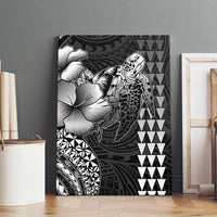 Hawaiian Sea Turtle Canvas Wall Art Black Hibiscus Flowers and Kakau Pattern